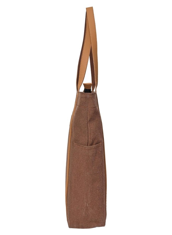 Mona B Canvas Tote Handbag for Women perfect for Travel, College and office Use - Brown - Image 3